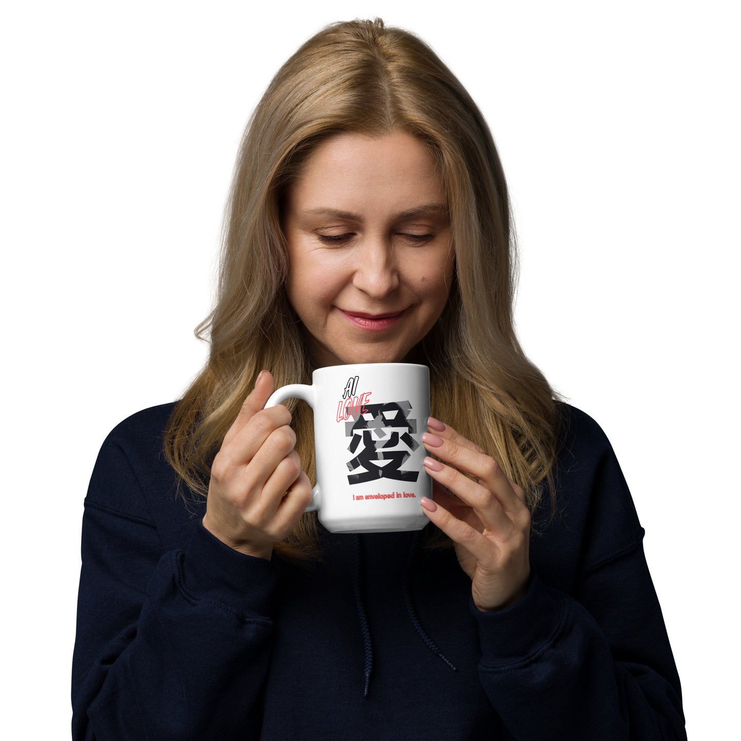 White glossy mug(Japanese, Kanji Series “Love” Design.4)