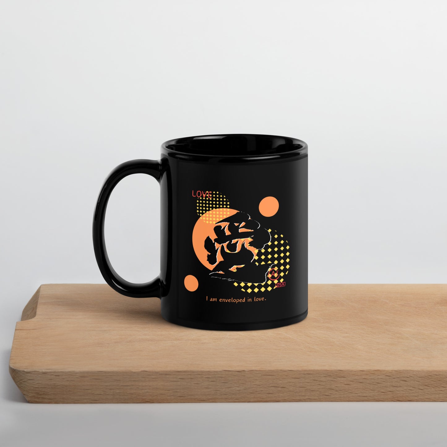 Black Glossy Mug(Japanese, Kanji Series -愛“Love” Design.1)