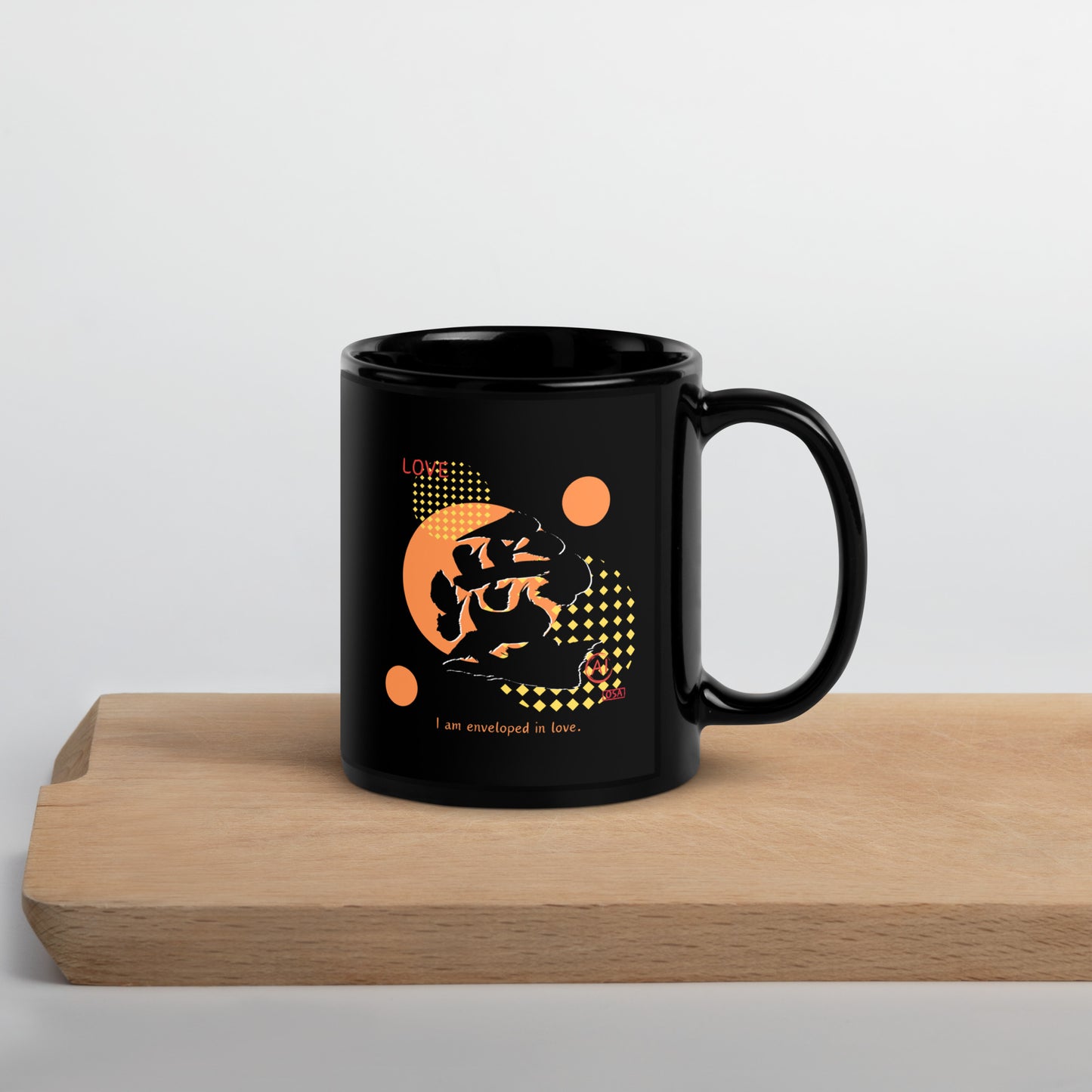 Black Glossy Mug(Japanese, Kanji Series -愛“Love” Design.1)