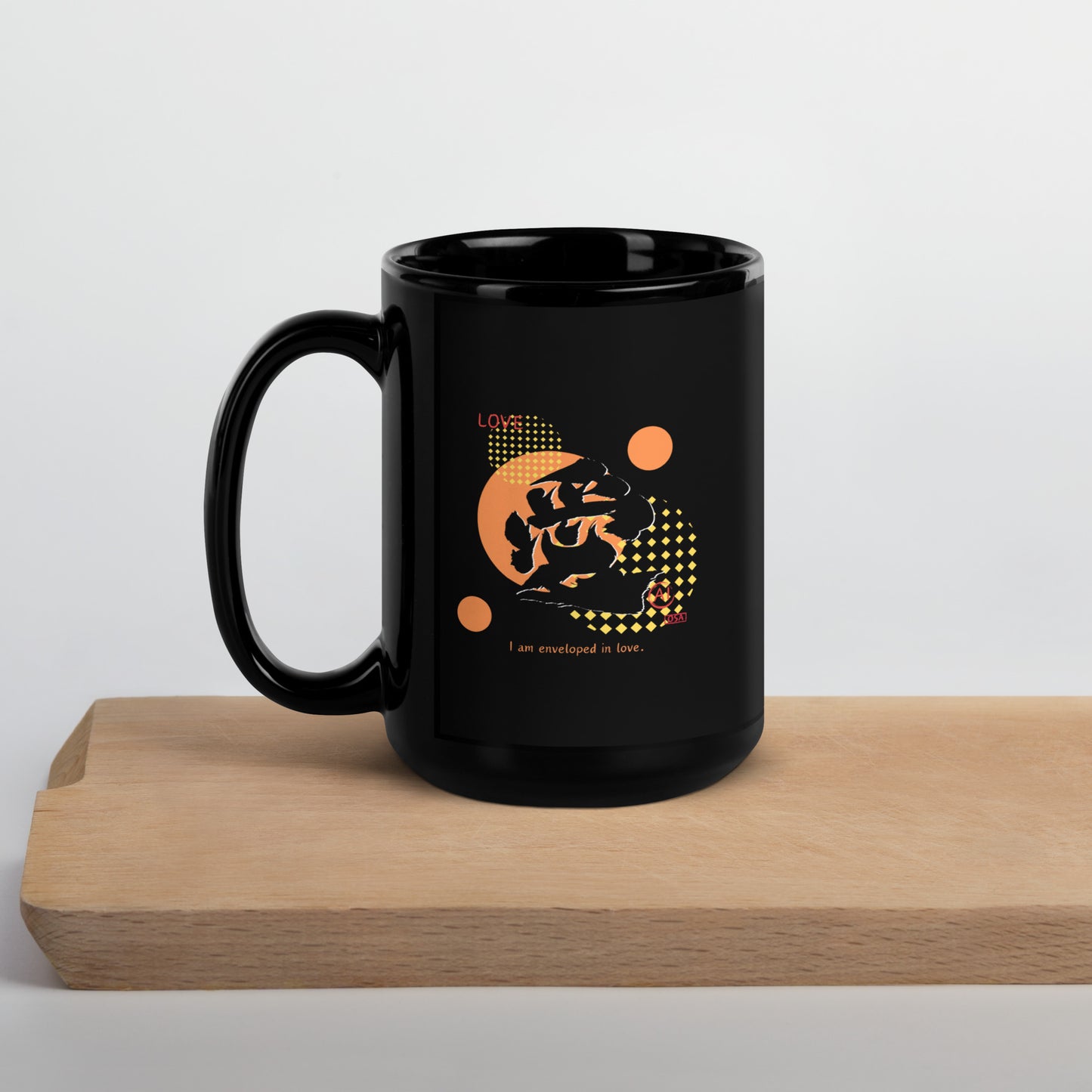 Black Glossy Mug(Japanese, Kanji Series -愛“Love” Design.1)