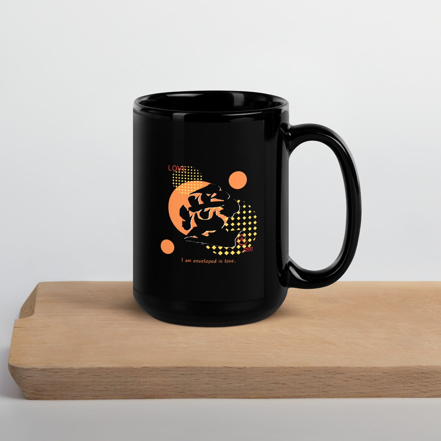 Black Glossy Mug(Japanese, Kanji Series -愛“Love” Design.1)
