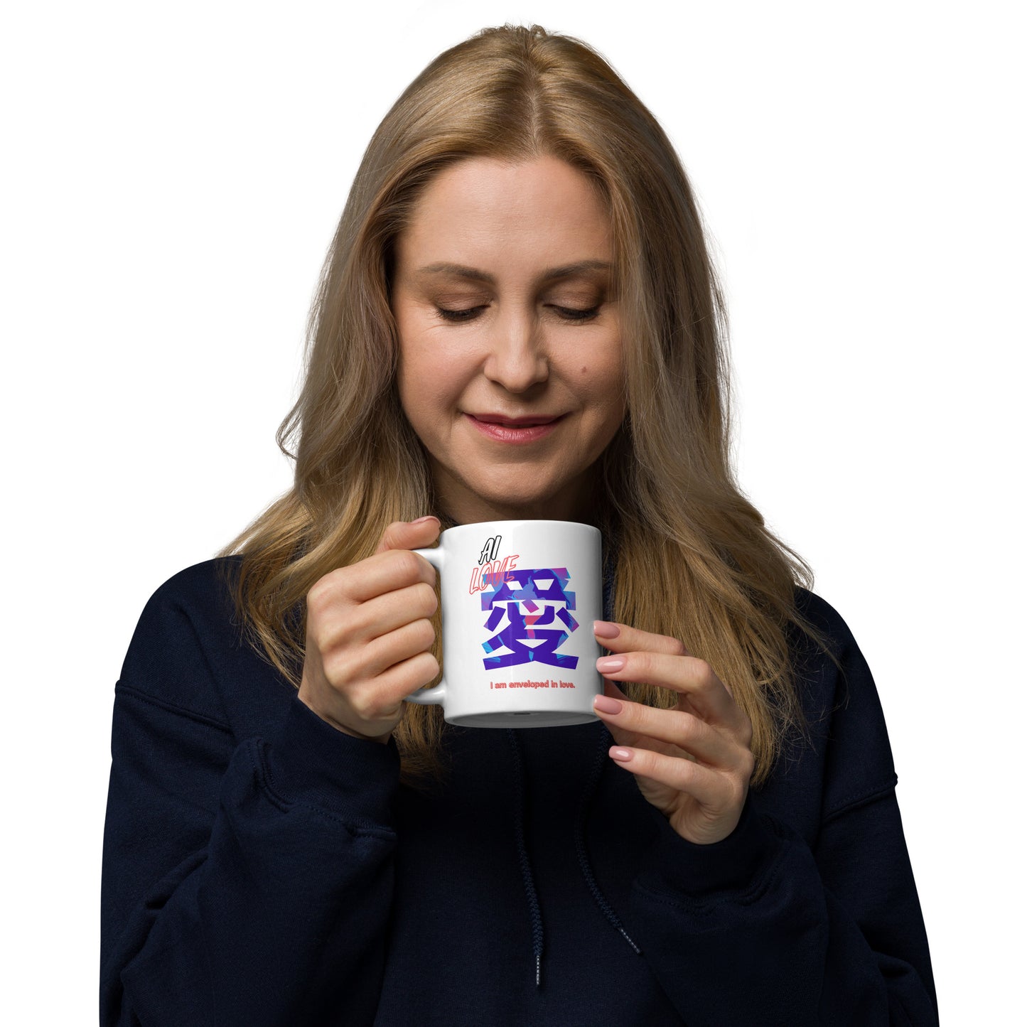 White glossy mug(Japanese, Kanji Series -愛“Love” Design.3)