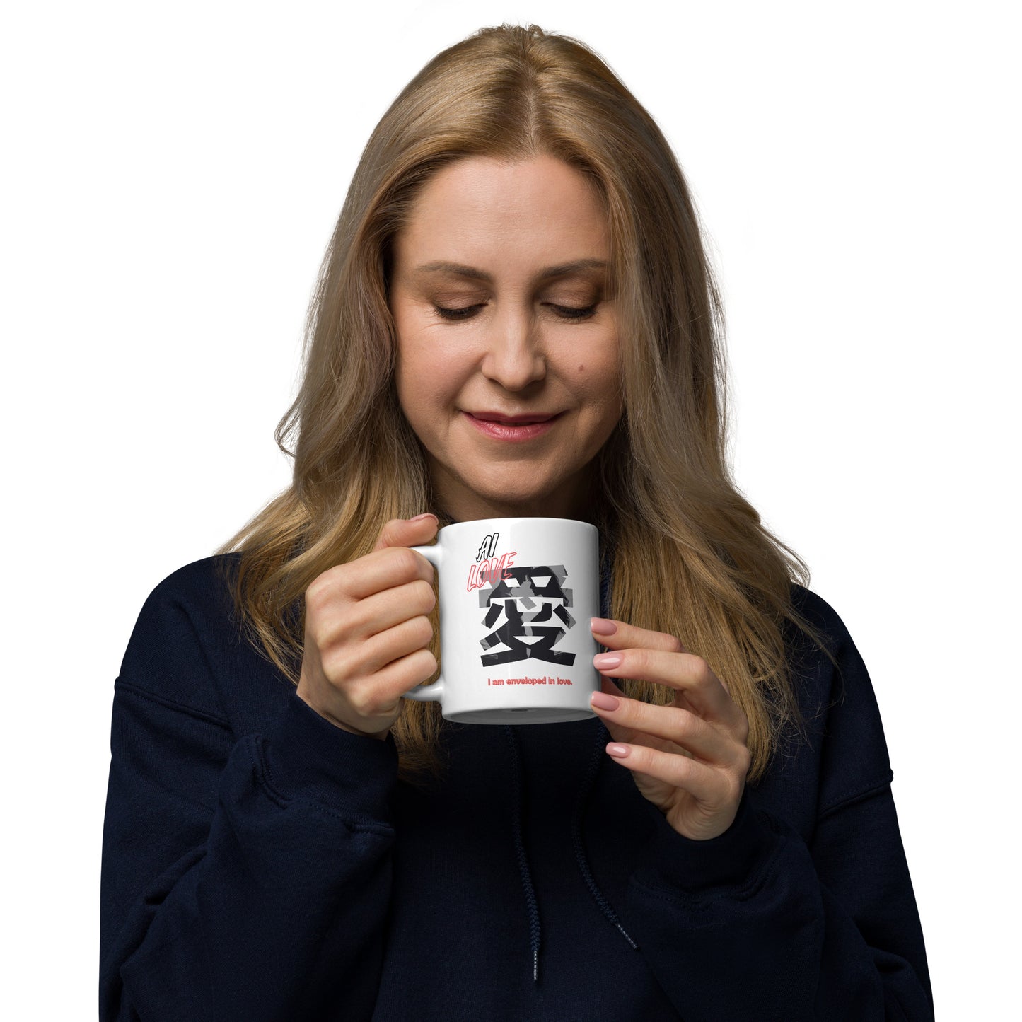 White glossy mug(Japanese, Kanji Series “Love” Design.4)