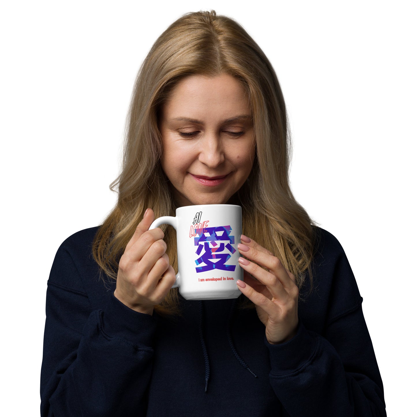 White glossy mug(Japanese, Kanji Series -愛“Love” Design.3)
