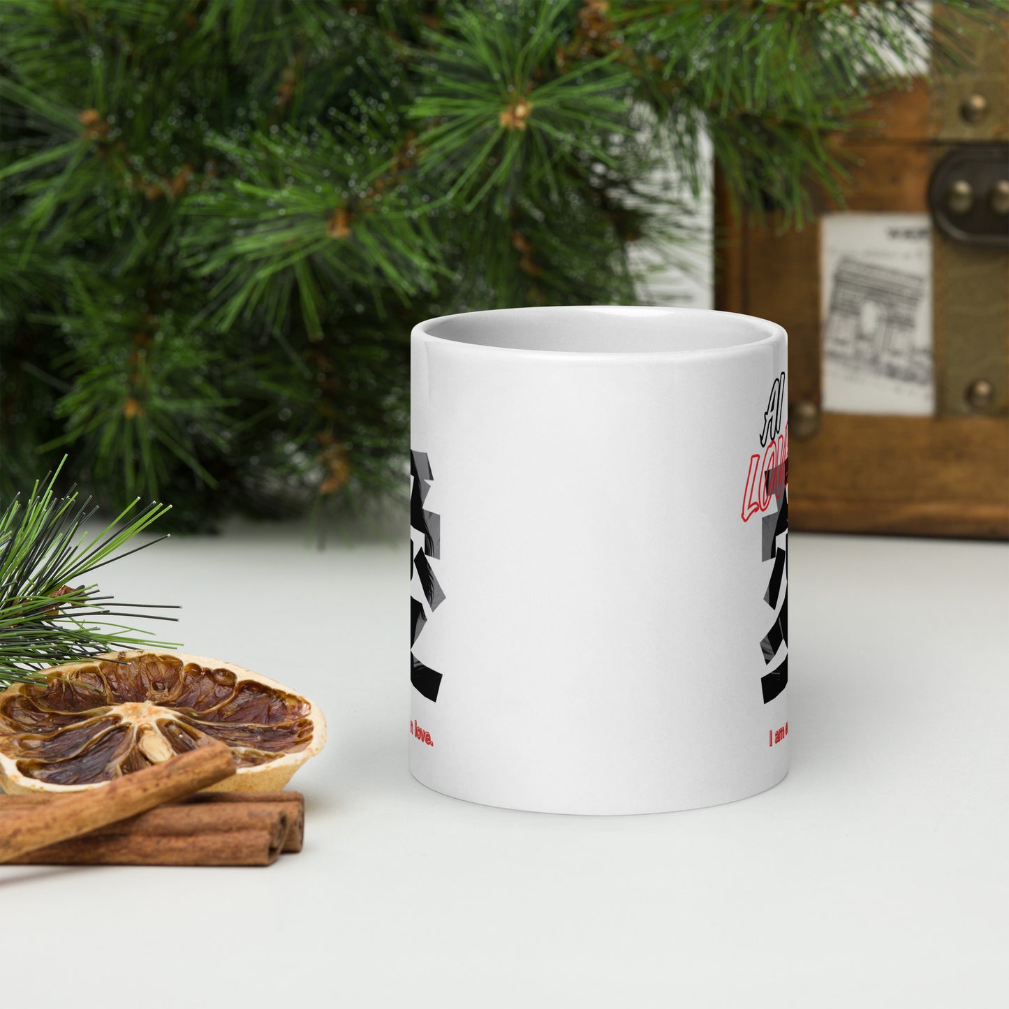 White glossy mug(Japanese, Kanji Series “Love” Design.4)